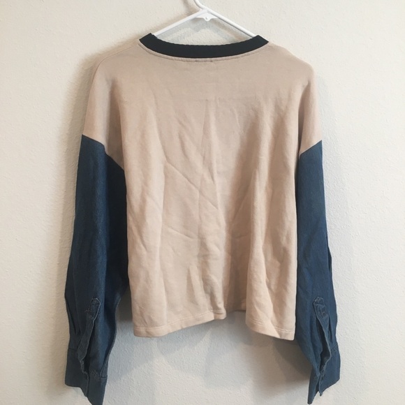 Zara two tone mixed fabric sweatshirt cream, chambray sleeves black collar small - Picture 8 of 8